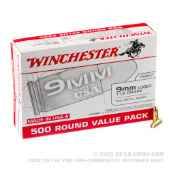500 Rounds of 9mm Ammo by Winchester USA - 115gr FMJ