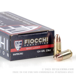 1000 Rounds of 9mm Ammo by Fiocchi - 124gr CMJ