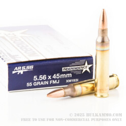 500  Rounds of 5.56x45 Ammo by Independence - 55gr FMJBT