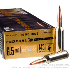 20 Rounds of 6.5 PRC Ammo by Federal - 143gr ELD-X