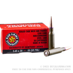 20 Rounds of 5.45x39 Ammo by Red Army Standard - 59gr FMJ