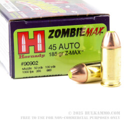 200 Rounds of .45 ACP Ammo by Hornady - 185gr Zombie Z-Max