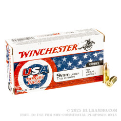 500 Rounds of 9mm Ammo by Winchester USA Target Pack - 115gr FMJ