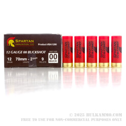 25 Rounds of 12ga Ammo by Spartan Ammo -  00 Buck - 9 Pellets