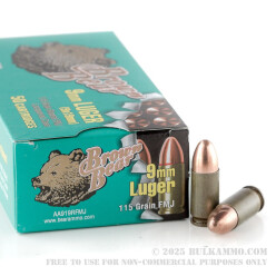 50 Rounds of 9mm Ammo by Brown Bear - 115gr FMJ