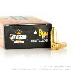 1000 Rounds of 9mm Ammo by Armscor - 124gr FMJ