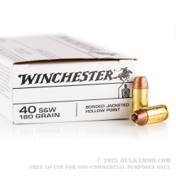 50 Rounds of .40 S&W Ammo by Winchester - 180gr JHP Bonded