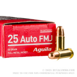 50 Rounds of .25 ACP Ammo by Aguila - 50gr FMJ