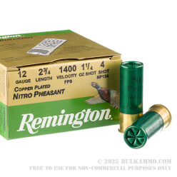 25 Rounds of 12ga Ammo by Remington Nitro Pheasant - 1 1/4 ounce #4 shot