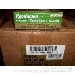 200 Rounds of 30-06 Springfield Ammo by Remington Premier Ultra Bonded - 180gr PSP