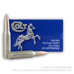 20 Rounds of .308 Win Ammo by Colt (Barnaul) - 168gr FMJBT