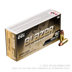 500 Rounds of 9mm Ammo by Blazer Brass - 115gr JHP
