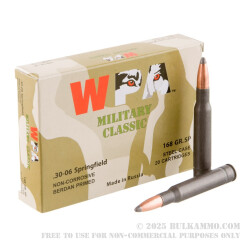 500 Rounds of 30-06 Springfield Ammo by Wolf Military Classic - 168gr SP