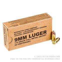 500 Rounds of 9mm Ammo by Remington MIL / LE Contract Overrun - 115gr FMJ