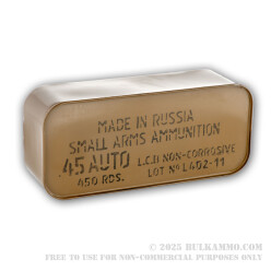 450 Rounds in Spam Can of .45 ACP Ammo by Tula - 230gr FMJ