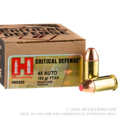 20 Rounds of .45 ACP Ammo by Hornady Critical Defense - 185gr JHP