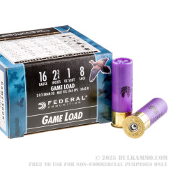 25 Rounds of 16ga 2-3/4" Ammo by Federal - 1 ounce #8 shot