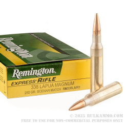 20 Rounds of .338 Lapua Ammo by Remington Express - 250gr HPBT Scenar Match
