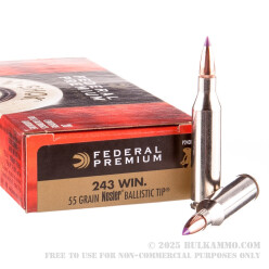 20 Rounds of .243 Win Ammo by Federal Vital-Shok - 55gr Nosler Ballistic Tip