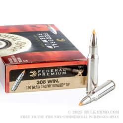 20 Rounds of .308 Win Ammo by Federal Vital-Shok - 180gr Trophy Bonded Tip