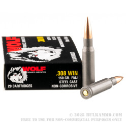 20 Rounds of .308 Win Ammo by Wolf Performance - 150gr FMJ