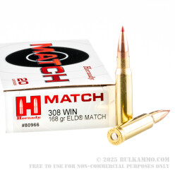200 Rounds of .308 Win Ammo by Hornady Match - 168gr ELD Match