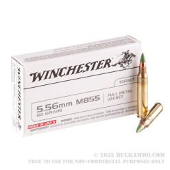 1000 Rounds of 5.56x45 Ammo by Winchester - 62gr FMJ Green Tip