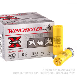 250 Rounds of 20ga Ammo by Winchester Super-X -  #6 lead shot