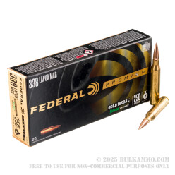 20 Rounds of .338 Lapua Ammo by Federal - 250gr HPBT