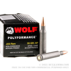 20 Rounds of .223 Ammo by Wolf WPA Polyformance - 55gr HP