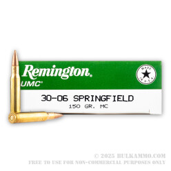 20 Rounds of 30-06 Springfield Ammo by Remington UMC - 150gr MC