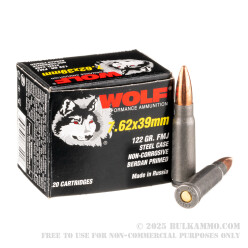 20 Rounds of 7.62x39mm Ammo by Wolf Polyformance - 122gr FMJ