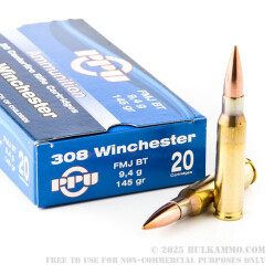 500  Rounds of .308 Win Ammo by Prvi Partizan - 145gr FMJBT