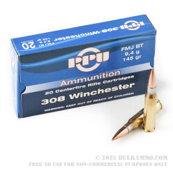 500  Rounds of .308 Win Ammo by Prvi Partizan - 145gr FMJBT