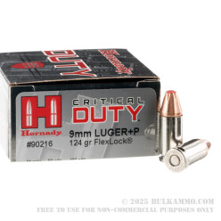 25 Rounds of 9mm + P Ammo by Hornady Critical Duty - 124gr Jacketed Hollow Point