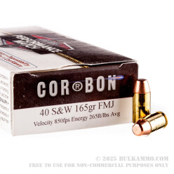 50 Rounds of .40 S&W Ammo by Corbon Performance Match - 165gr FMJ