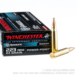 200 Rounds of .223 Ammo by Winchester Ranger - 64gr Power Point