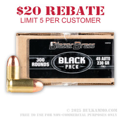 300 Rounds of .45 ACP Ammo by Blazer Brass Black - 230gr FMJ
