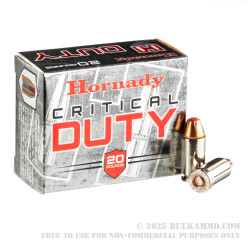 20 Rounds of .45 ACP +P Ammo by Hornady Critical Duty - 220gr JHP