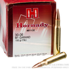 200 Rounds of 30-06 Springfield Ammo by Hornady M1 Garand - 150gr FMJ