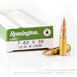 20 Rounds of 7.62x39mm Ammo by Remington - 123gr MC