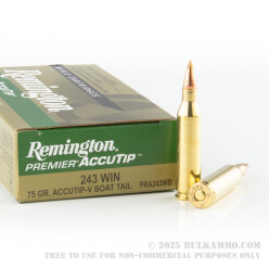 20 Rounds of .243 Win Ammo by Remington Premier - 75gr AccuTip-V BT