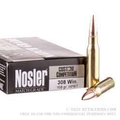 20 Rounds of .308 Win Ammo by Nosler Ammunition - 168gr HPBT