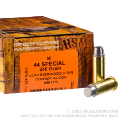 50 Rounds of .44 S&W Spl Ammo by HSM Cowboy Action - 240gr LSWC