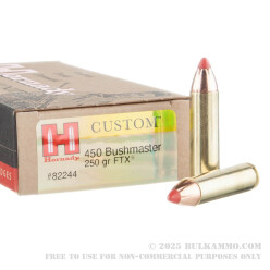 200 Rounds of .450 Bushmaster Ammo by Hornady Custom - 250gr FTX