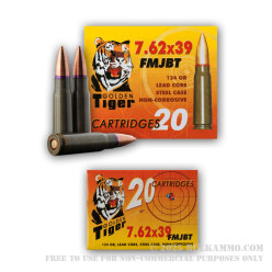 20 Rounds of 7.62x39mm Ammo by Golden Tiger - 124gr FMJBT