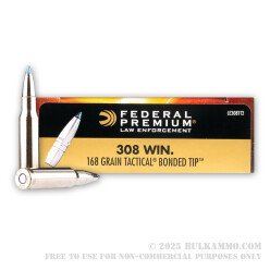 20 Rounds of .308 Win Ammo by Federal LE - 168gr Tactical Bonded Tip ***FACTORY SECONDS***