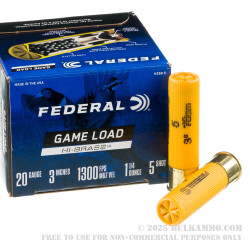 25 Rounds of 20ga Ammo by Federal Game Load Hi-Brass - 1 1/4 ounce #5 shot