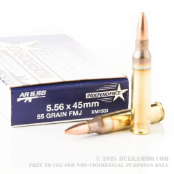 500  Rounds of 5.56x45 Ammo by Independence - 55gr FMJBT