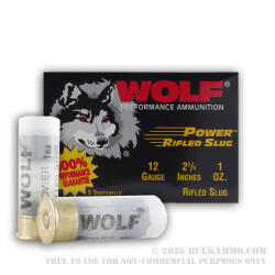 250 Rounds of 12ga Ammo by Wolf - 1 ounce Rifled Slug